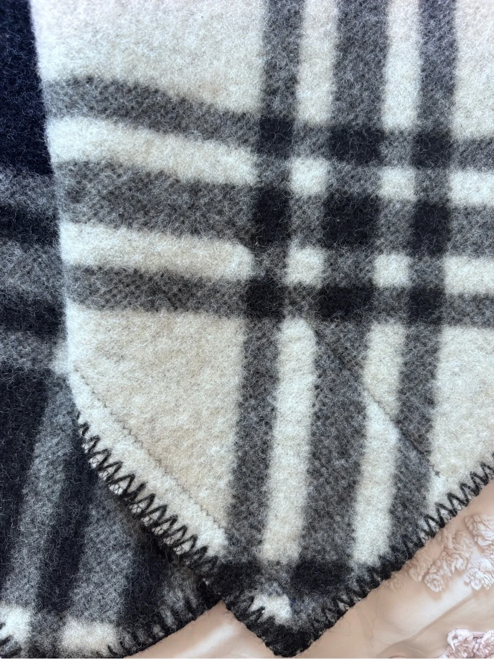 Authentic Burberry Black and White Plaid Hooded Scarf